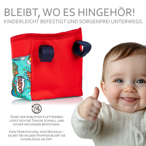 BAMBINIWELT Lenkertasche, Lenkerkorb, OFFEN für Dreirad, Laufrad, Rutschfahrzeug, Fahrradtasche für Kinder, wasserabweisend, z.B. Puky Wutsch